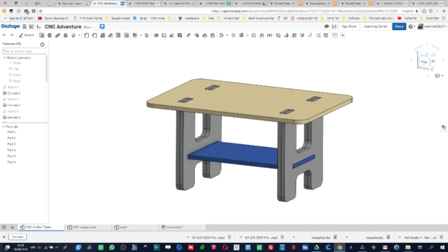 צילום מסך של השולחן מתוך תוכנת Onshape